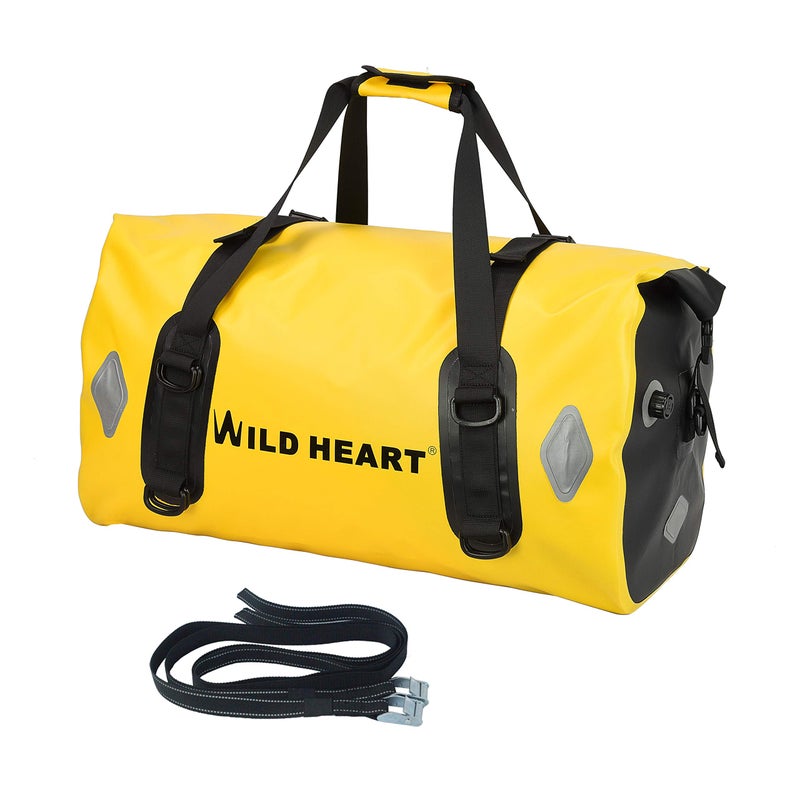WILD HEART حقيبة وايلد هارت المقاومة للماء 55 لتر 66 لتر 77 لتر حقيبة درايفل للدراجات النارية للسفر، ركوب الدراجات، المشي، التخييم (66 لتر، أصفر) - Image 4